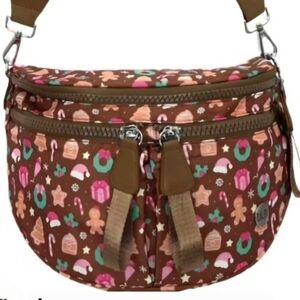 Festive Brown Crossbody Bag with Holiday Pattern